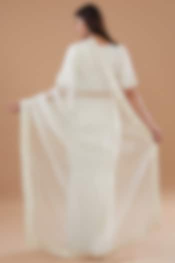 Ivory Organza Resham & Pearl Embroidered Wedding Saree Set by Sheetal Batra at Pernia's Pop Up Shop