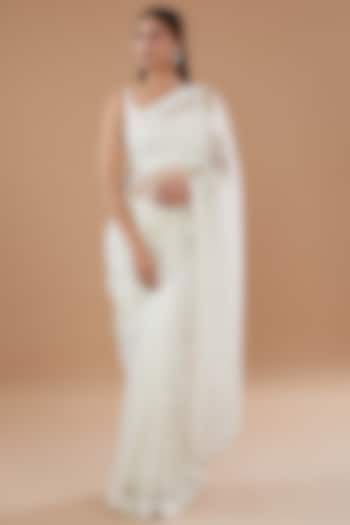 Ivory Organza Cutdana & Pearl Embroidered Wedding Saree Set by Sheetal Batra at Pernia's Pop Up Shop