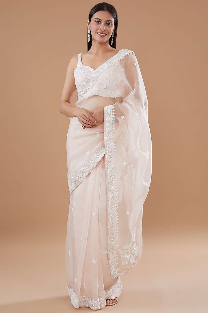 Soft Pink Organza Embroidered Saree Set by Sheetal Batra