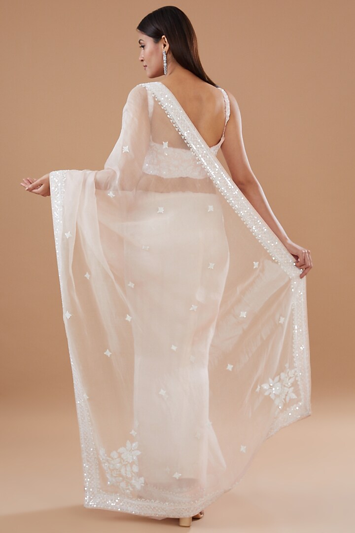 Soft Pink Organza Embroidered Wedding Saree Set by Sheetal Batra at Pernia's Pop Up Shop