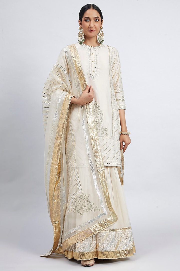 Daisy Ivory Pure Chanderi Silk Gharara Set by Sheetal Batra at Pernia's Pop Up Shop