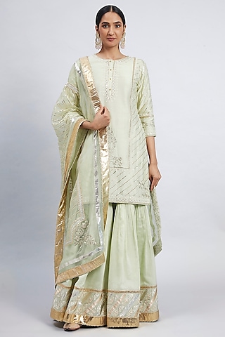 Mint Green Pure Chanderi Silk Gharara Set by Sheetal Batra