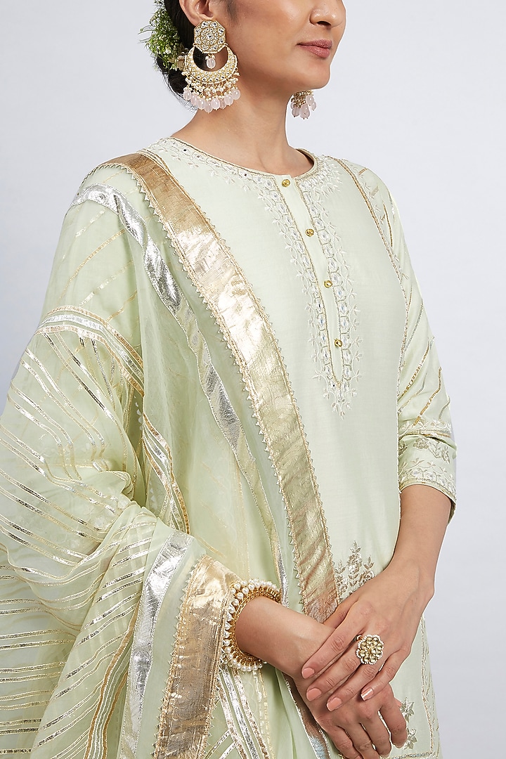 Mint Green Pure Chanderi Silk Gharara Set by Sheetal Batra at Pernia's Pop Up Shop