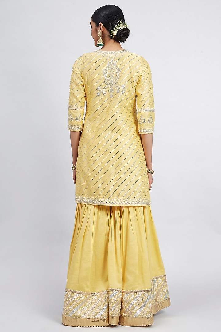 Daffodil Yellow Pure Chanderi Silk Gharara Set by Sheetal Batra at Pernia's Pop Up Shop