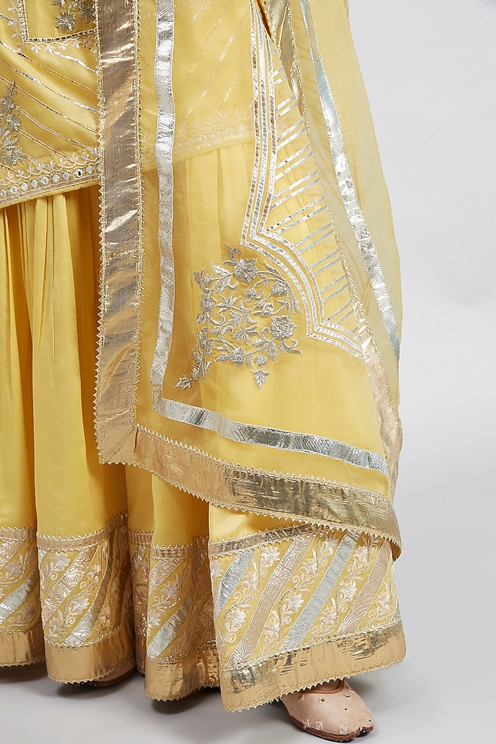 Daffodil Yellow Pure Chanderi Silk Gharara Set by Sheetal Batra at Pernia's Pop Up Shop