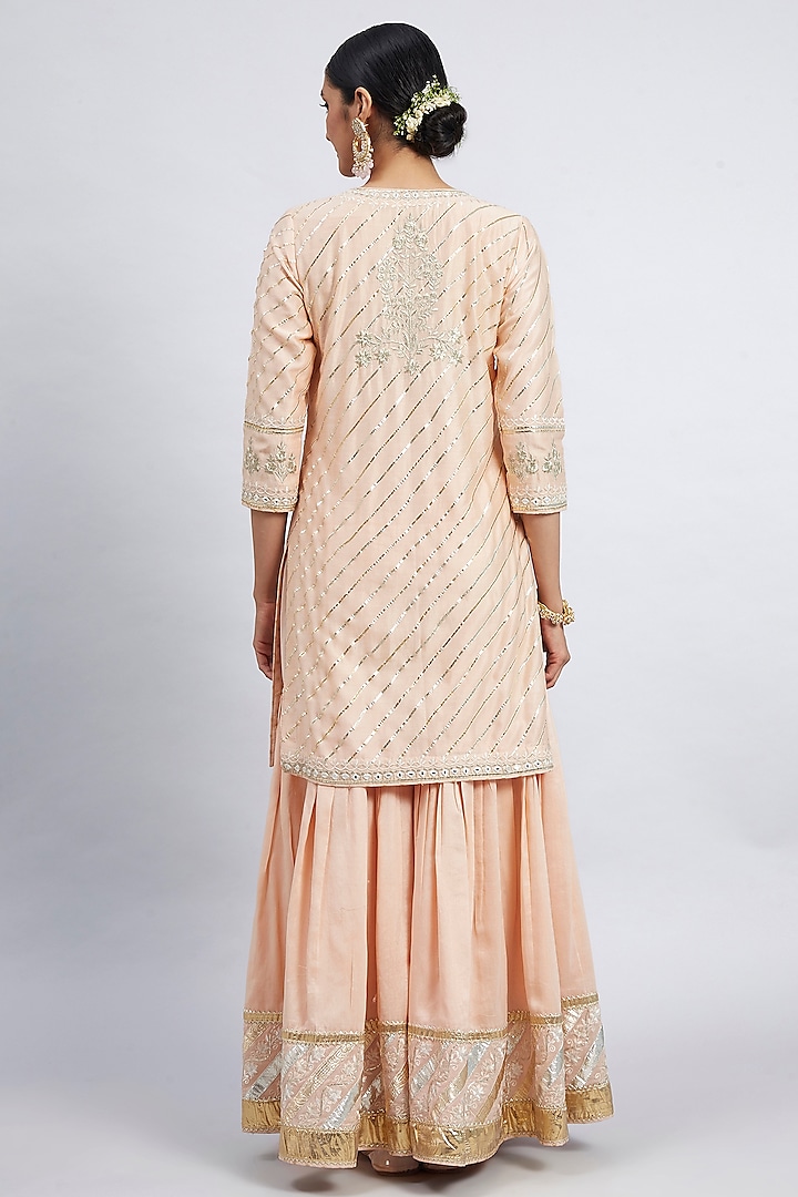 Peach Pure Chanderi Silk Gharara Set by Sheetal Batra at Pernia's Pop Up Shop
