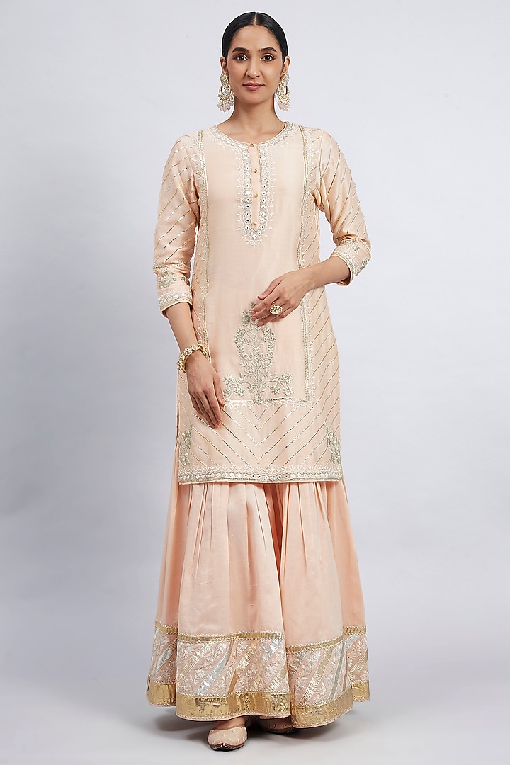 Peach Pure Chanderi Silk Gharara Set by Sheetal Batra at Pernia's Pop Up Shop