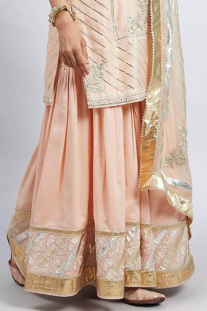 Peach Pure Chanderi Silk Gharara Set by Sheetal Batra at Pernia's Pop Up Shop