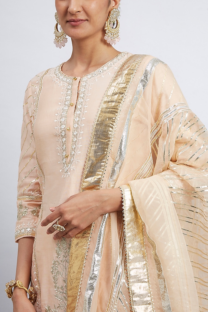 Peach Pure Chanderi Silk Gharara Set by Sheetal Batra at Pernia's Pop Up Shop