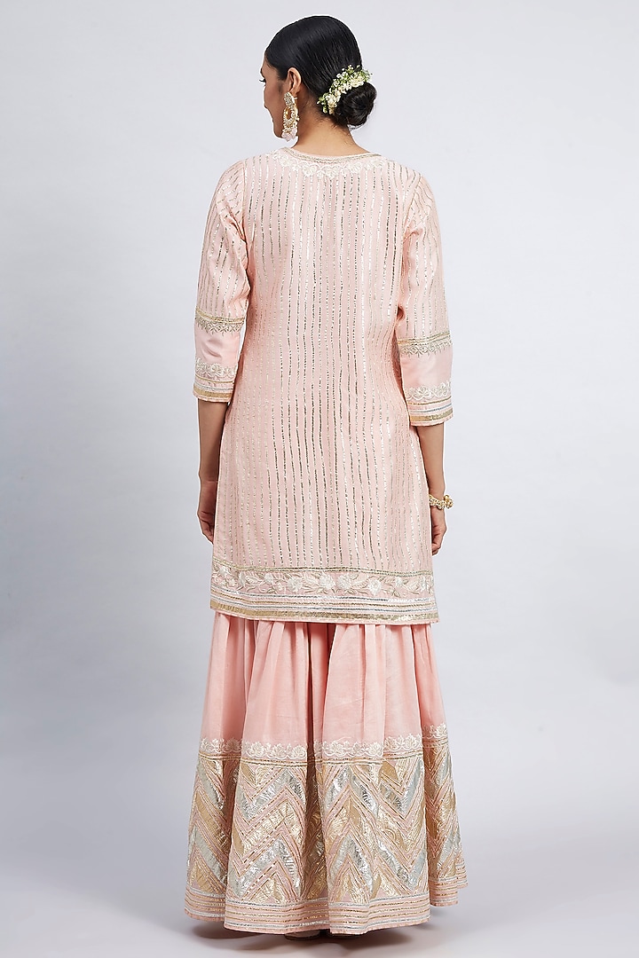 Soft Pink Pure Chanderi Silk Gharara Set by Sheetal Batra at Pernia's Pop Up Shop
