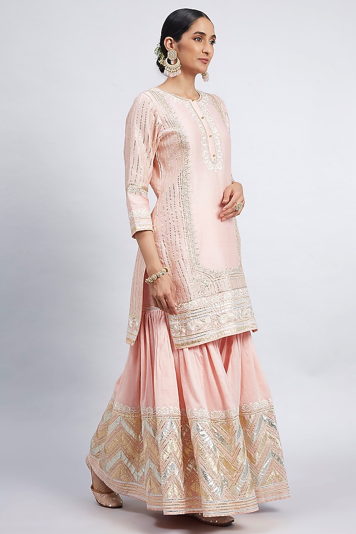 Soft Pink Pure Chanderi Silk Gharara Set by Sheetal Batra at Pernia's Pop Up Shop