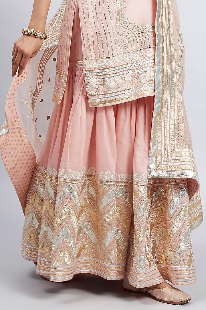 Soft Pink Pure Chanderi Silk Gharara Set by Sheetal Batra at Pernia's Pop Up Shop