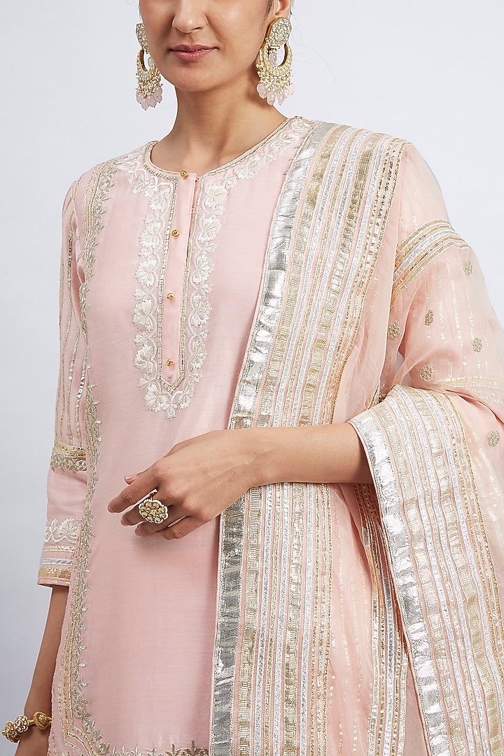 Soft Pink Pure Chanderi Silk Gharara Set by Sheetal Batra at Pernia's Pop Up Shop