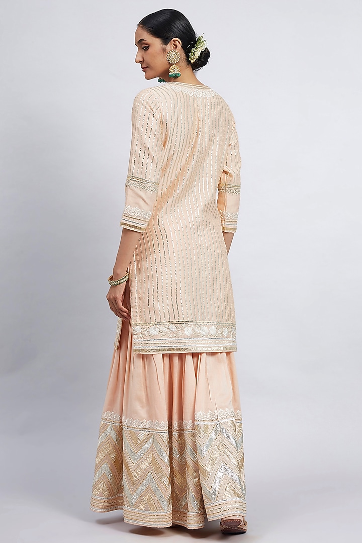 Peach Pure Chanderi Silk Gharara Set by Sheetal Batra at Pernia's Pop Up Shop