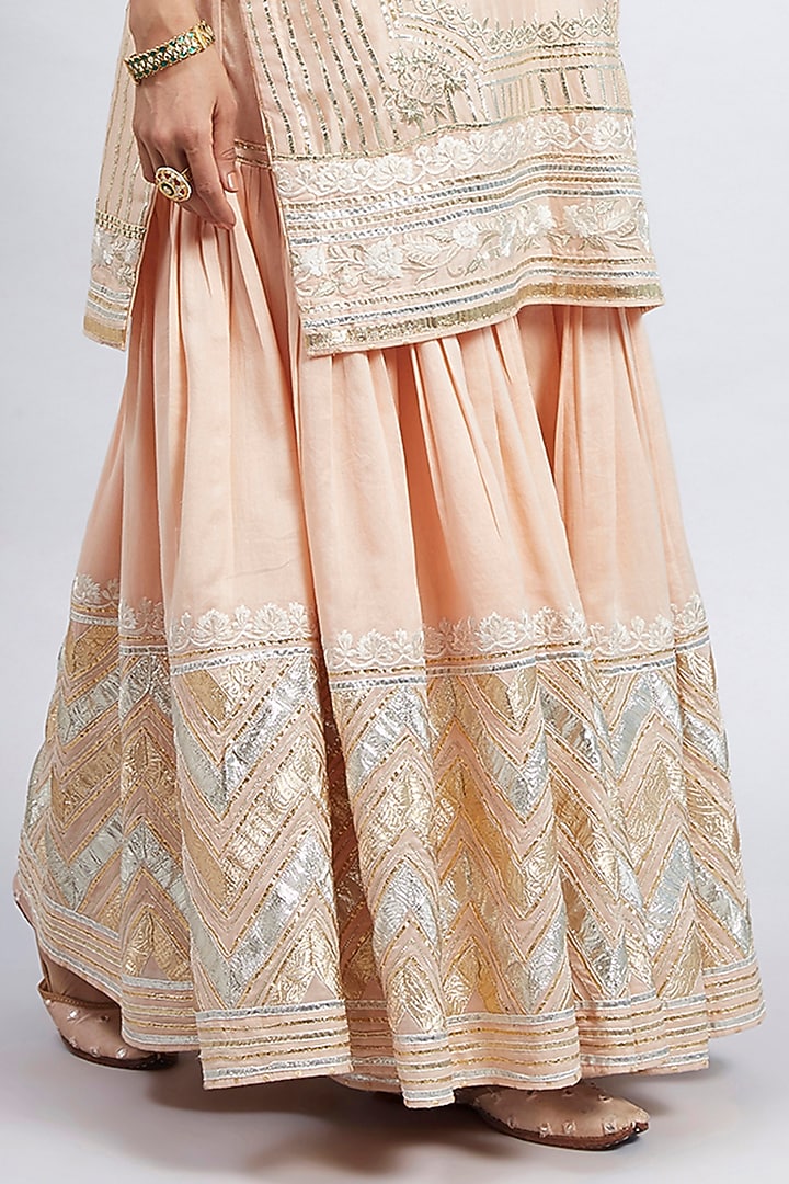 Peach Pure Chanderi Silk Gharara Set by Sheetal Batra at Pernia's Pop Up Shop