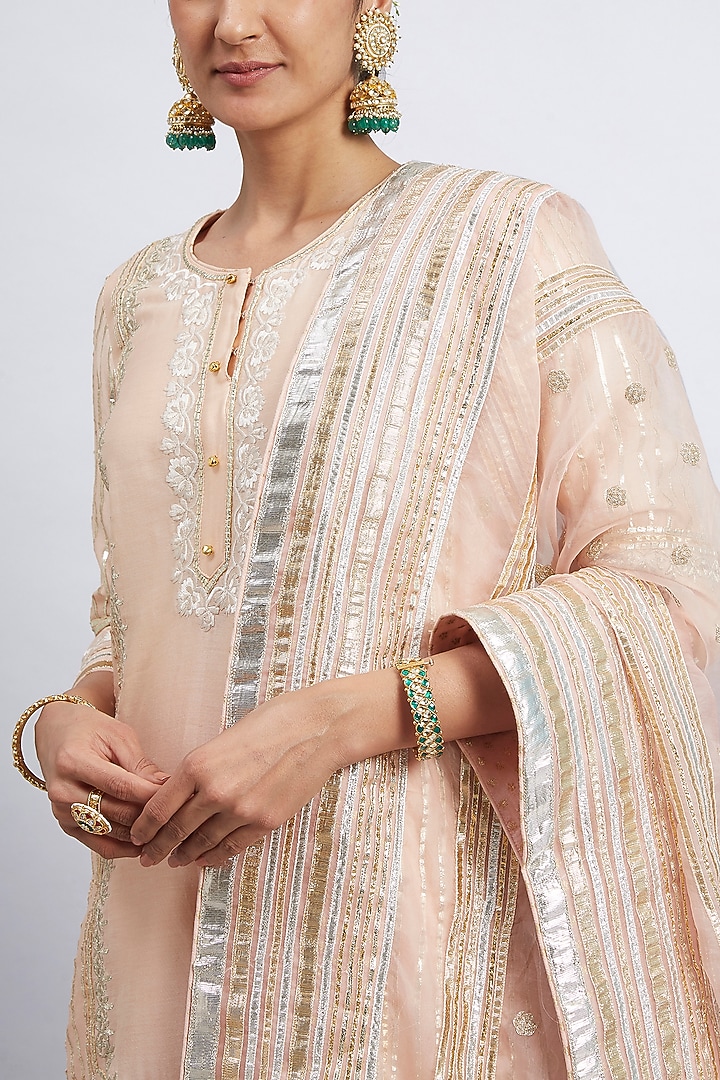 Peach Pure Chanderi Silk Gharara Set by Sheetal Batra at Pernia's Pop Up Shop