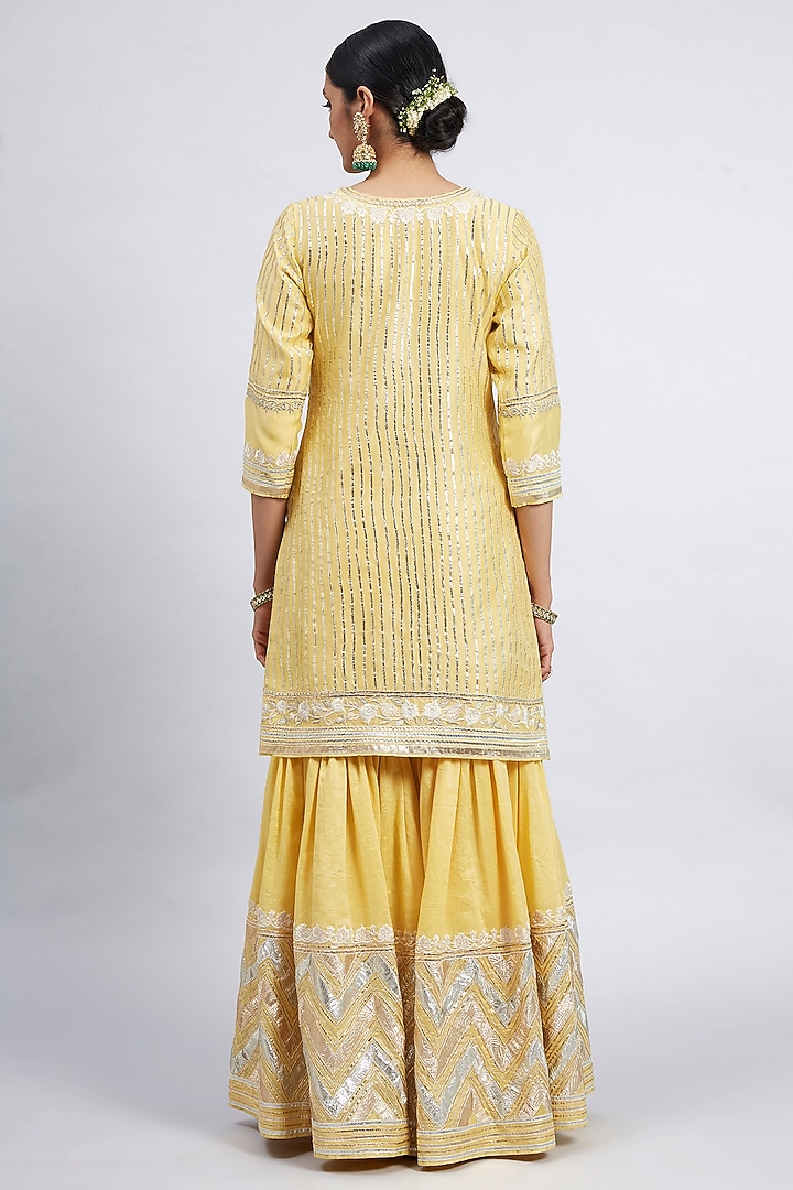 Daffodil Yellow Pure Chanderi Silk Gharara Set by Sheetal Batra at Pernia's Pop Up Shop