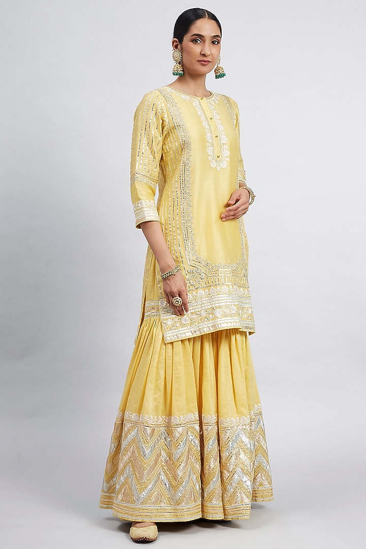 Daffodil Yellow Pure Chanderi Silk Gharara Set by Sheetal Batra at Pernia's Pop Up Shop