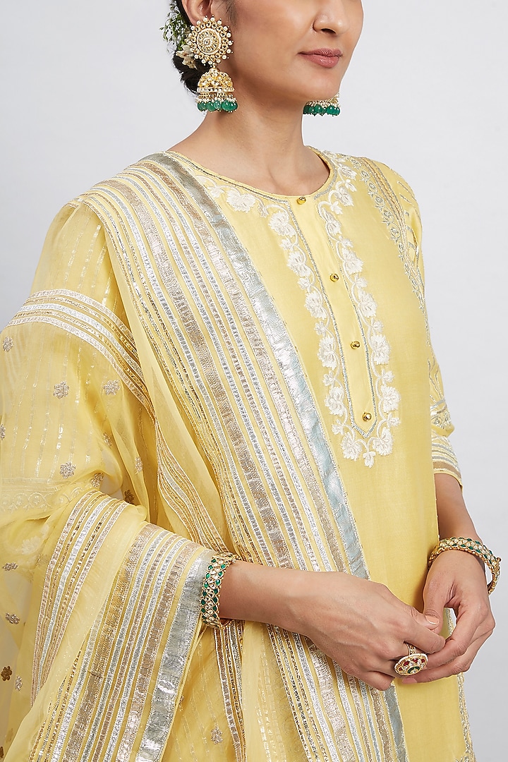 Daffodil Yellow Pure Chanderi Silk Gharara Set by Sheetal Batra at Pernia's Pop Up Shop