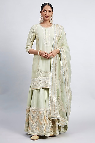 Mint Green Pure Chanderi Silk Gharara Set by Sheetal Batra
