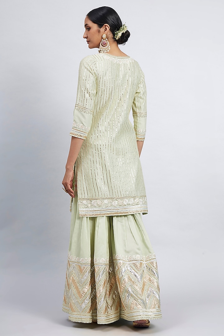 Mint Green Pure Chanderi Silk Gharara Set by Sheetal Batra at Pernia's Pop Up Shop