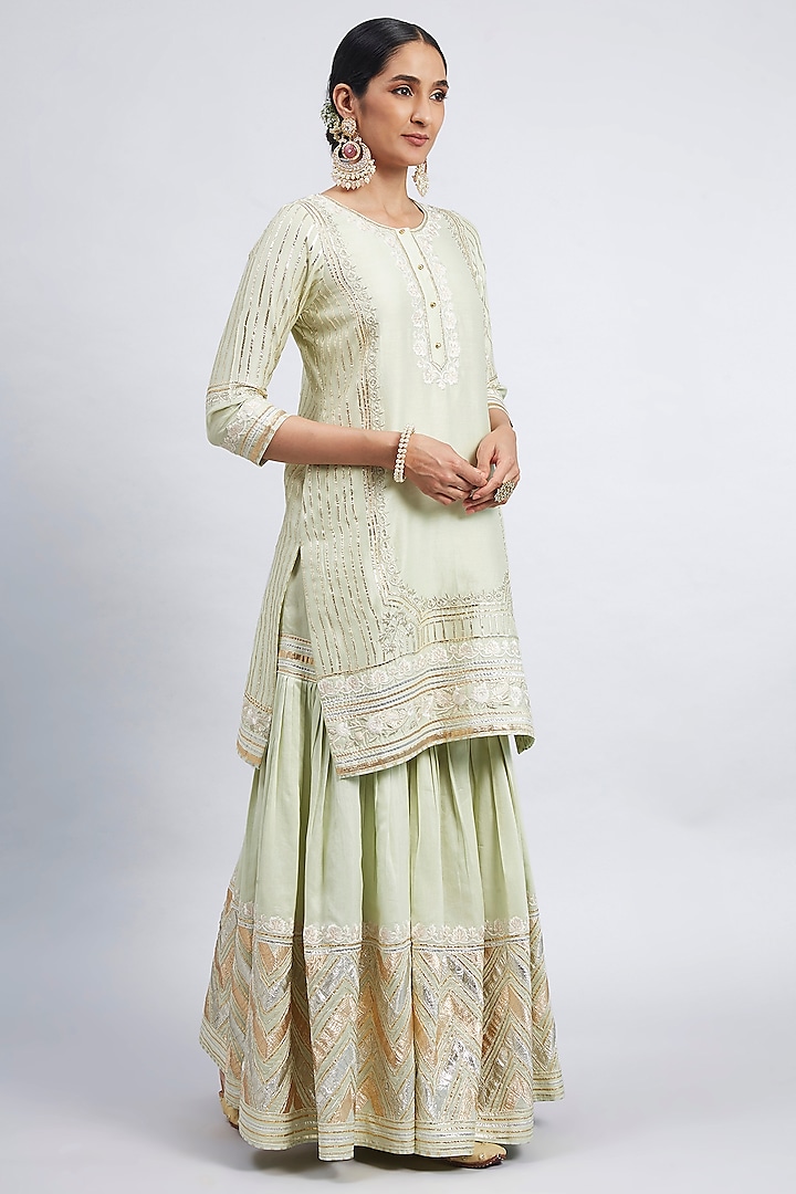 Mint Green Pure Chanderi Silk Gharara Set by Sheetal Batra at Pernia's Pop Up Shop