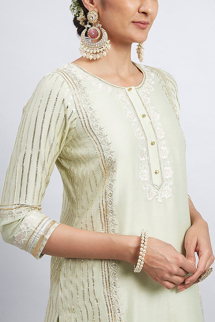 Mint Green Pure Chanderi Silk Gharara Set by Sheetal Batra at Pernia's Pop Up Shop