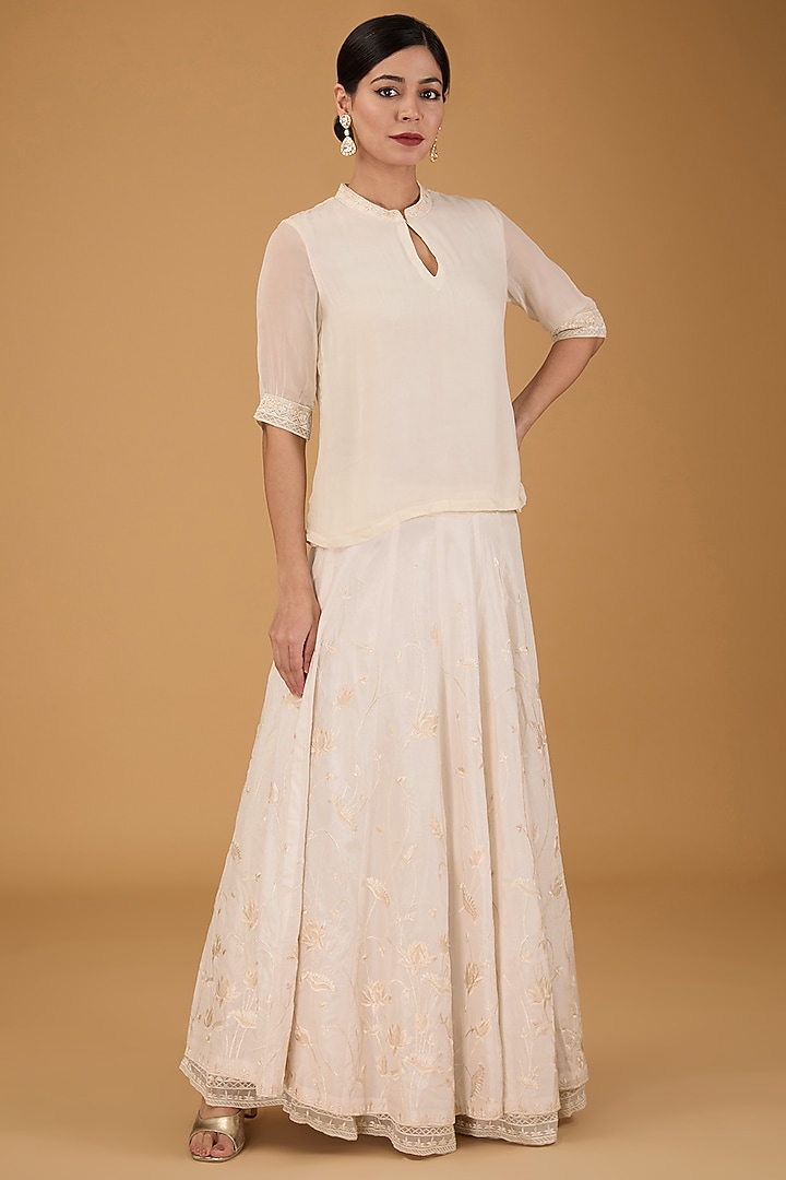 Ivory Pure Silk Parsi Gara Embroidered Wedding Lehenga Set by Sheetal Batra at Pernia's Pop Up Shop