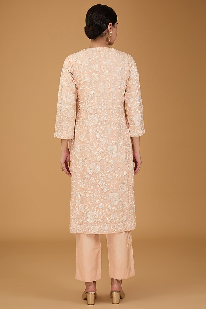 Pink Silk Gara Embroidered Kurta Set by Sheetal Batra at Pernia's Pop Up Shop