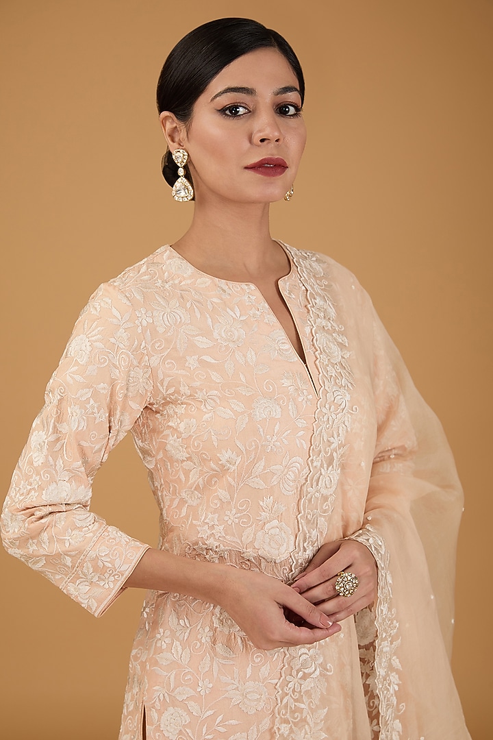 Pink Silk Gara Embroidered Kurta Set by Sheetal Batra at Pernia's Pop Up Shop