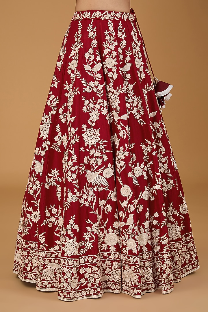 Red Pure Silk Gara Embroidered Bridal Lehenga Set by Sheetal Batra at Pernia's Pop Up Shop