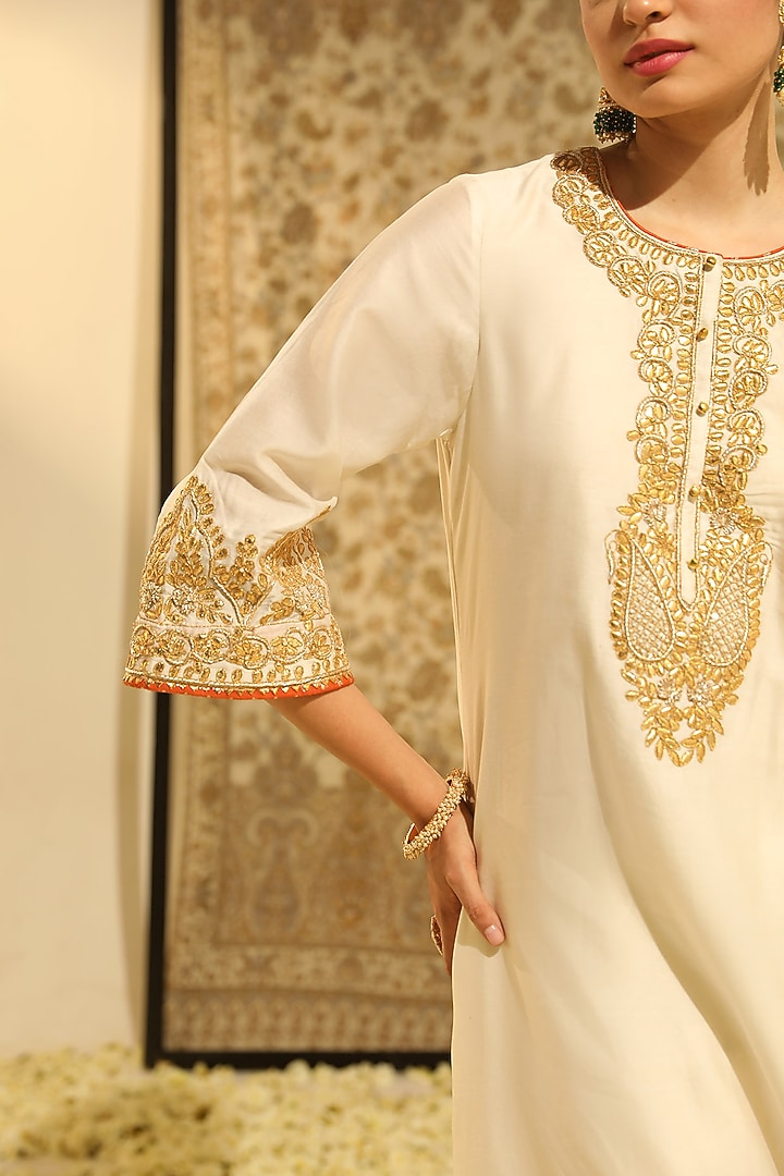 Daisy Ivory Silk Chanderi Gota Patti Embellished A-Line Kurta Set by Sheetal Batra at Pernia's Pop Up Shop