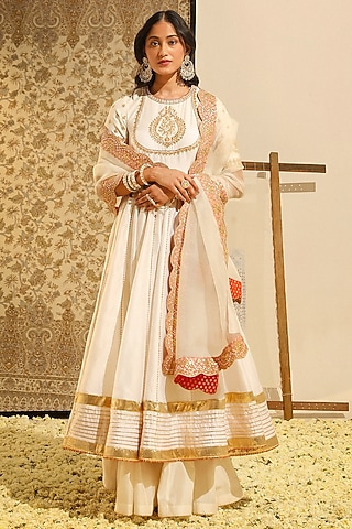 Daisy Ivory Pure Silk Chanderi Gota Patti Embellished Anarkali Set by Sheetal Batra