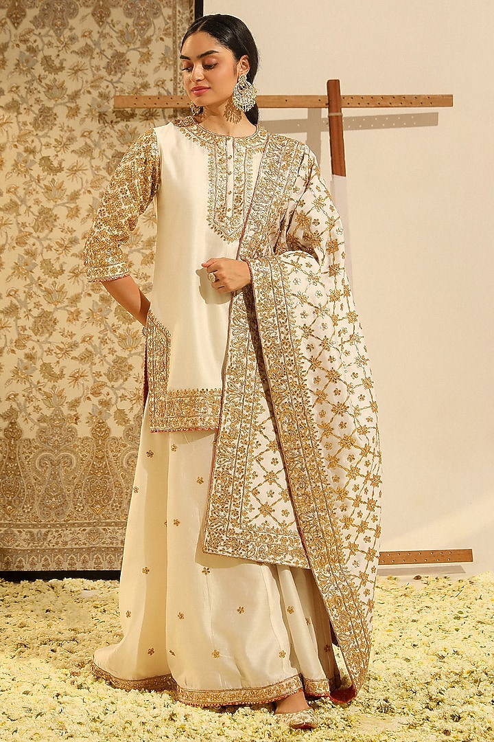 Daisy Ivory Pure Silk Chanderi Bridal Sharara Set by Sheetal Batra at Pernia's Pop Up Shop