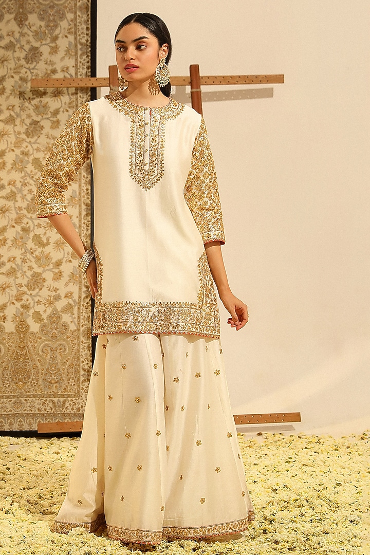 Daisy Ivory Pure Silk Chanderi Bridal Sharara Set by Sheetal Batra at Pernia's Pop Up Shop