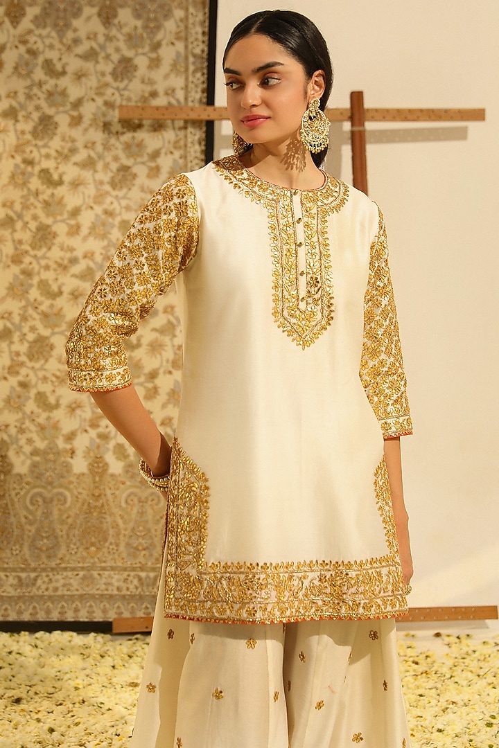 Daisy Ivory Pure Silk Chanderi Bridal Sharara Set by Sheetal Batra at Pernia's Pop Up Shop