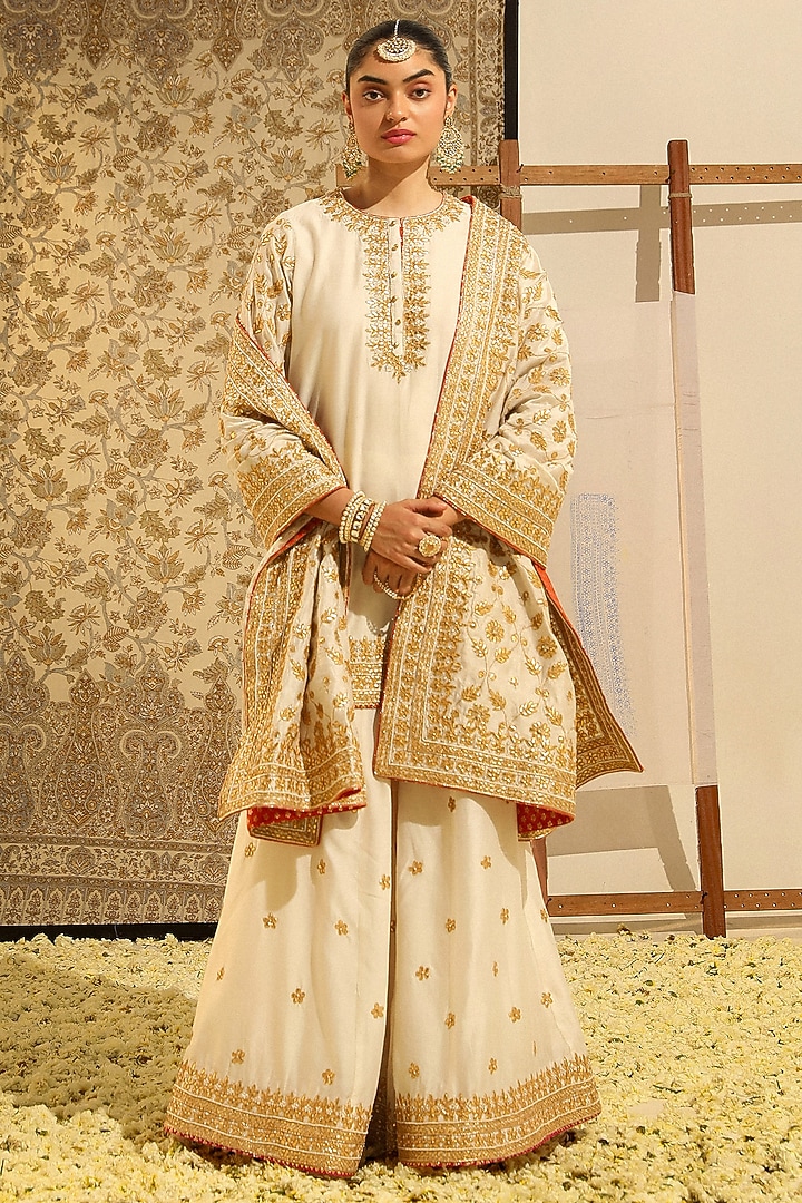 Daisy Ivory Pure Silk Chanderi Bridal Sharara Set by Sheetal Batra at Pernia's Pop Up Shop
