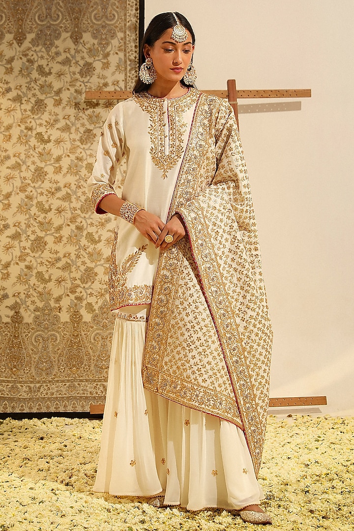 Daisy Ivory Pure Silk Chanderi Gharara Set by Sheetal Batra at Pernia's Pop Up Shop