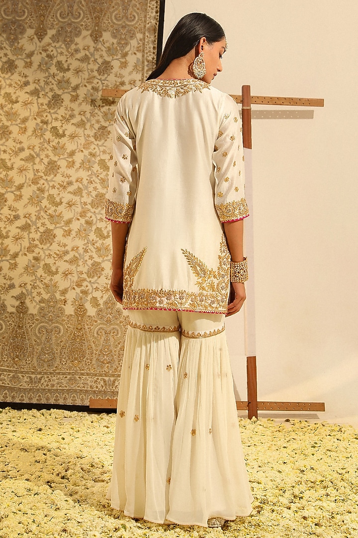 Daisy Ivory Pure Silk Chanderi Gharara Set by Sheetal Batra at Pernia's Pop Up Shop