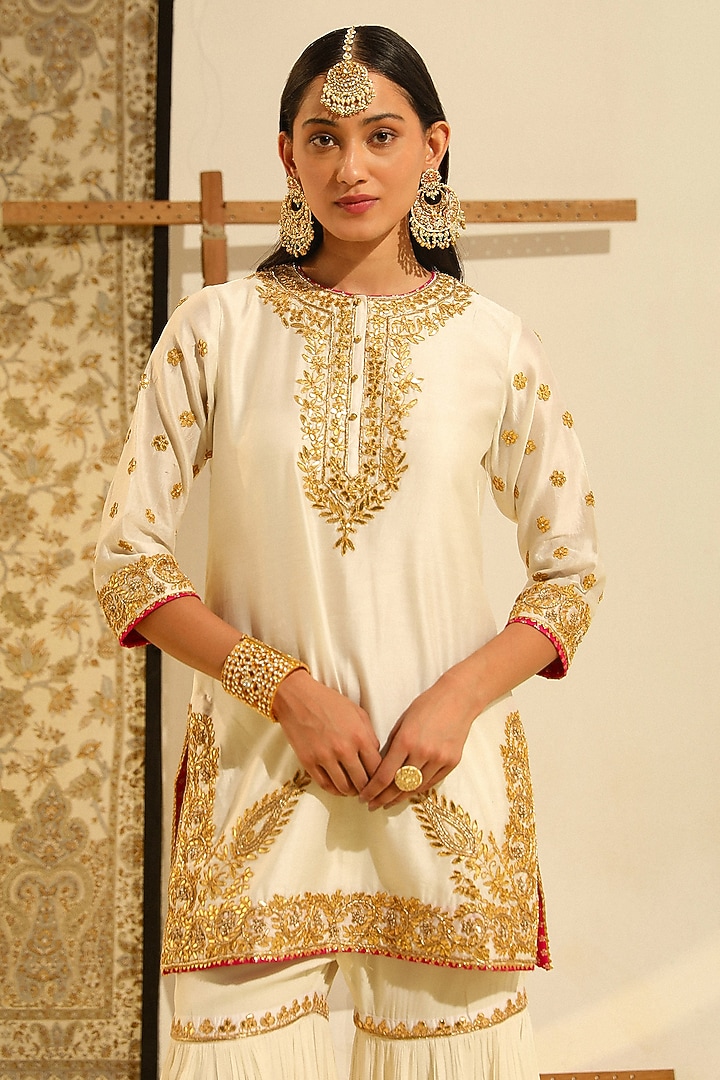Daisy Ivory Pure Silk Chanderi Gharara Set by Sheetal Batra at Pernia's Pop Up Shop