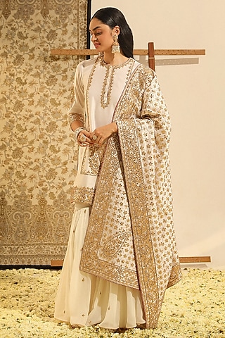 Daisy Ivory Pure Silk Chanderi Gharara Set by Sheetal Batra