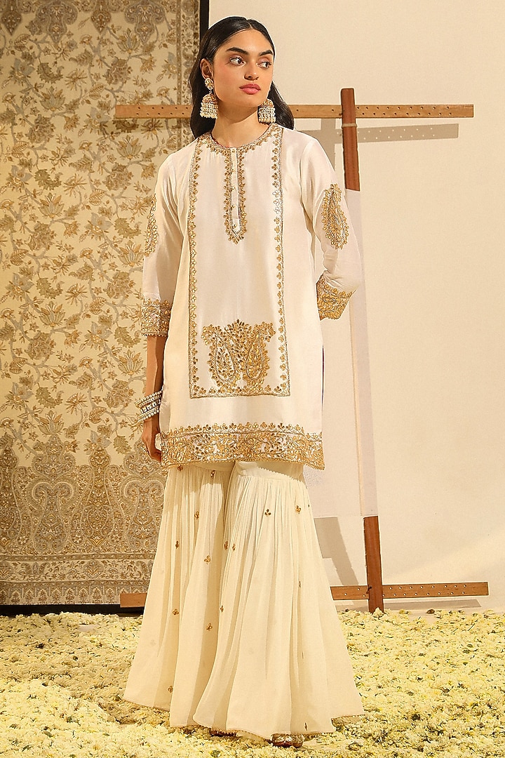 Daisy Ivory Pure Silk Chanderi Gharara Set by Sheetal Batra at Pernia's Pop Up Shop
