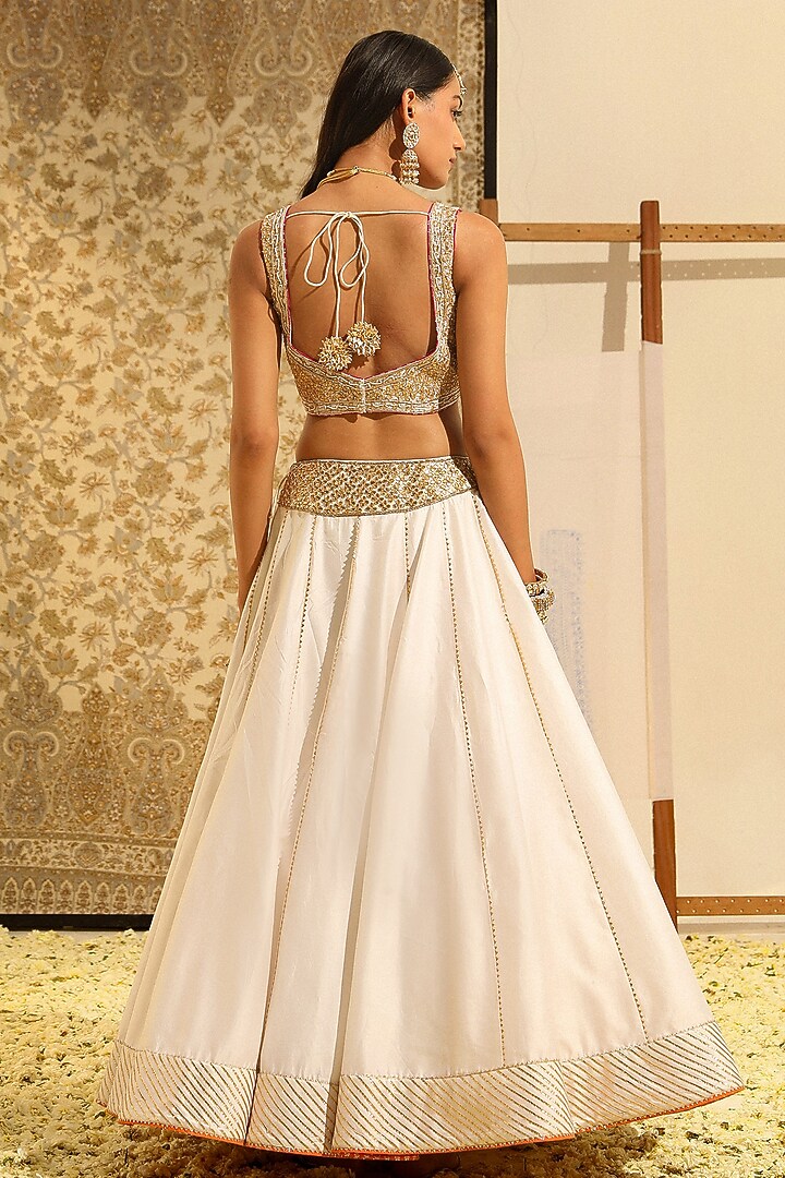 Daisy Ivory Silk Chanderi Gota Patti Embellished Bridal Lehenga Set by Sheetal Batra at Pernia's Pop Up Shop