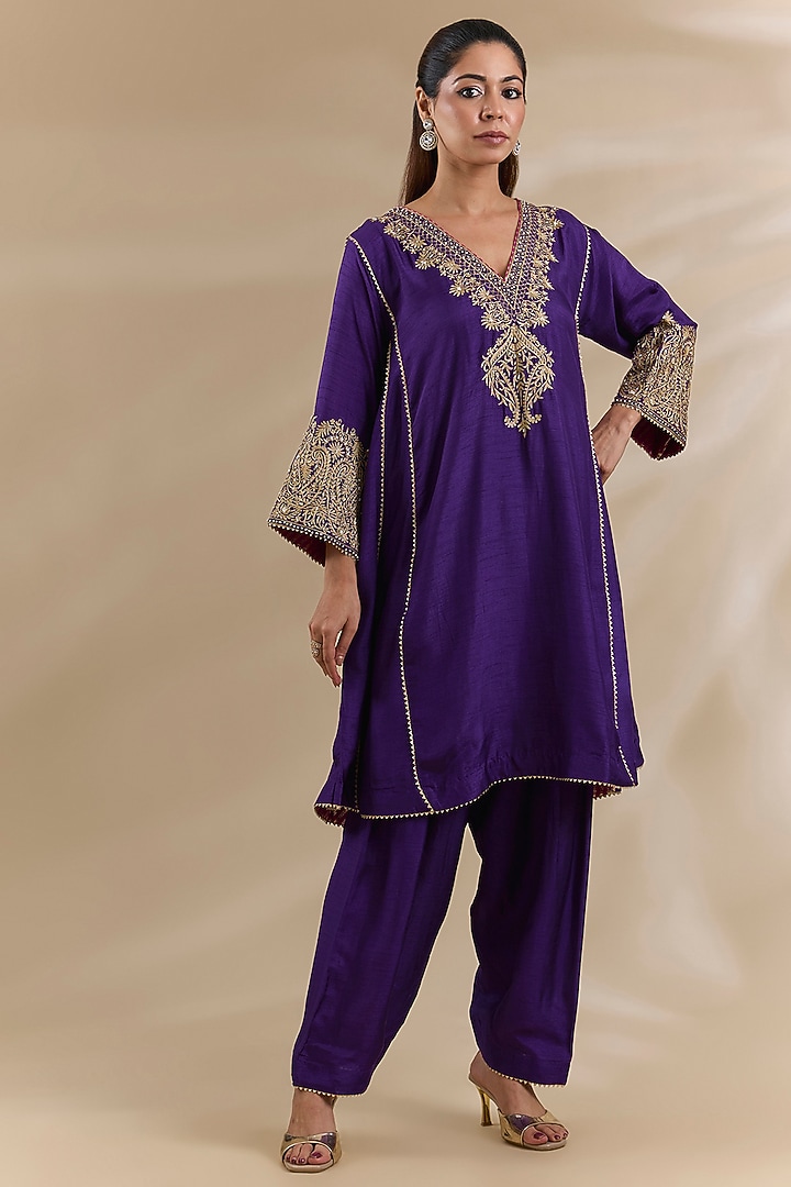 Purple Upada Silk Kurta Set by Sheetal Batra at Pernia's Pop Up Shop