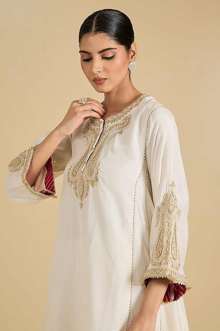 Ivory Pure Upada Silk Zardosi Embroidered Choga Kurta Set by Sheetal Batra at Pernia's Pop Up Shop