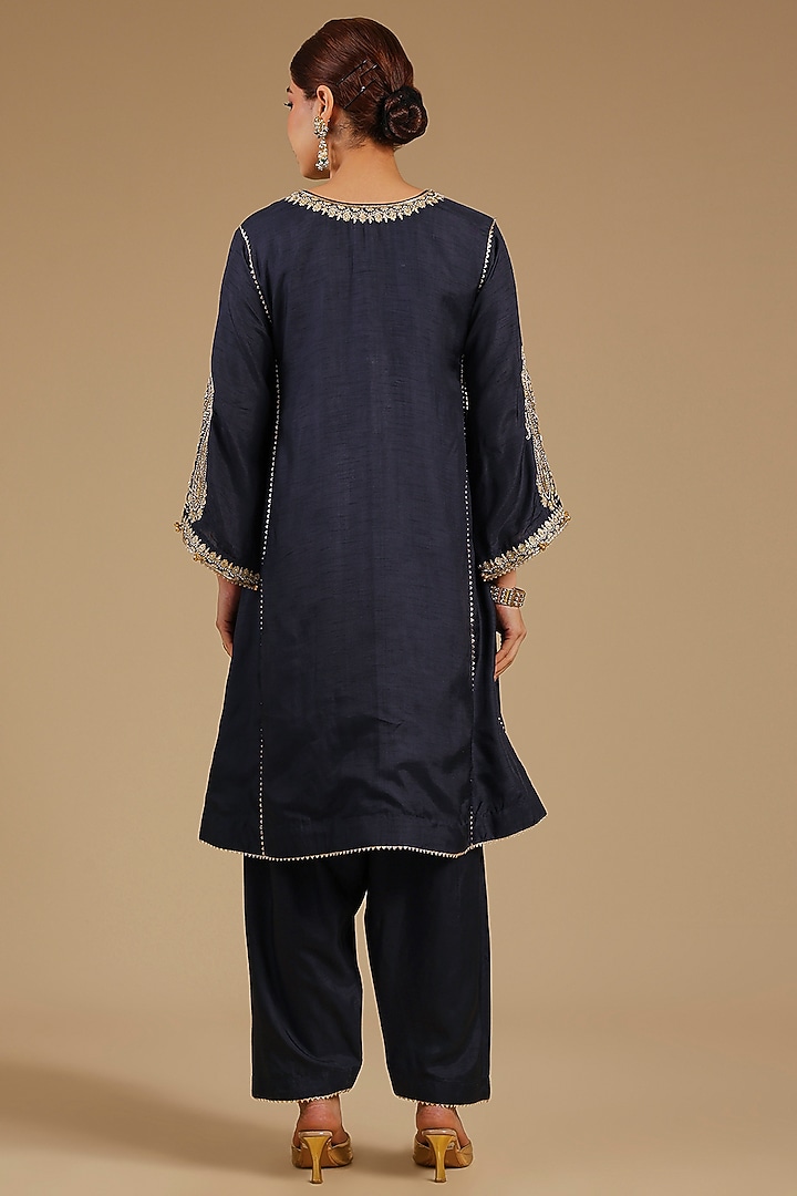 Deep Blue Pure Uppada Silk Sequins Embroidered Kurta Set by Sheetal Batra at Pernia's Pop Up Shop