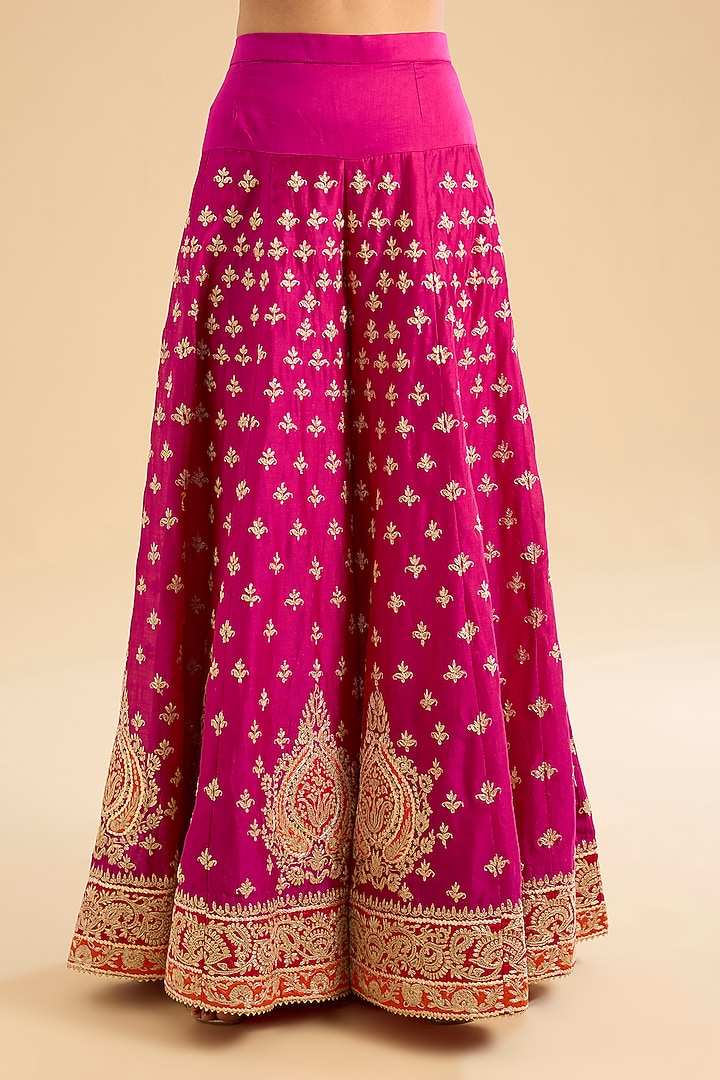 Rani Pink Pure Silk Chanderi Kashmiri Tilla Embroidered Wedding Sharara Set by Sheetal Batra at Pernia's Pop Up Shop