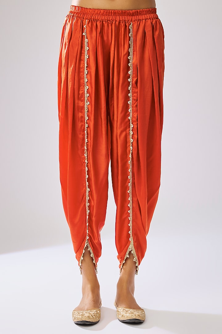 Orange Chanderi Silk Kashmiri Tilla Embroidered Kurta Set by Sheetal Batra at Pernia's Pop Up Shop