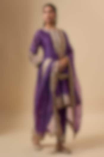 Purple Chanderi Silk Kiran Dori Work Wedding Anarkali Set by Sheetal Batra at Pernia's Pop Up Shop