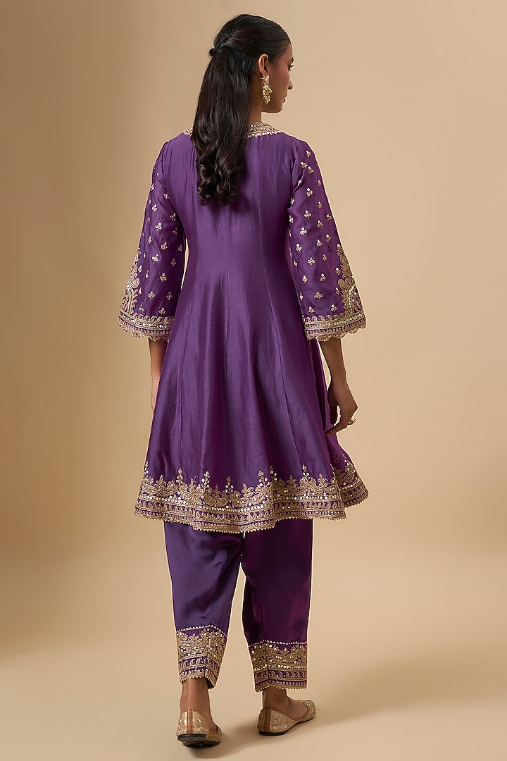 Purple Chanderi Silk Kiran Dori Work Wedding Anarkali Set by Sheetal Batra at Pernia's Pop Up Shop